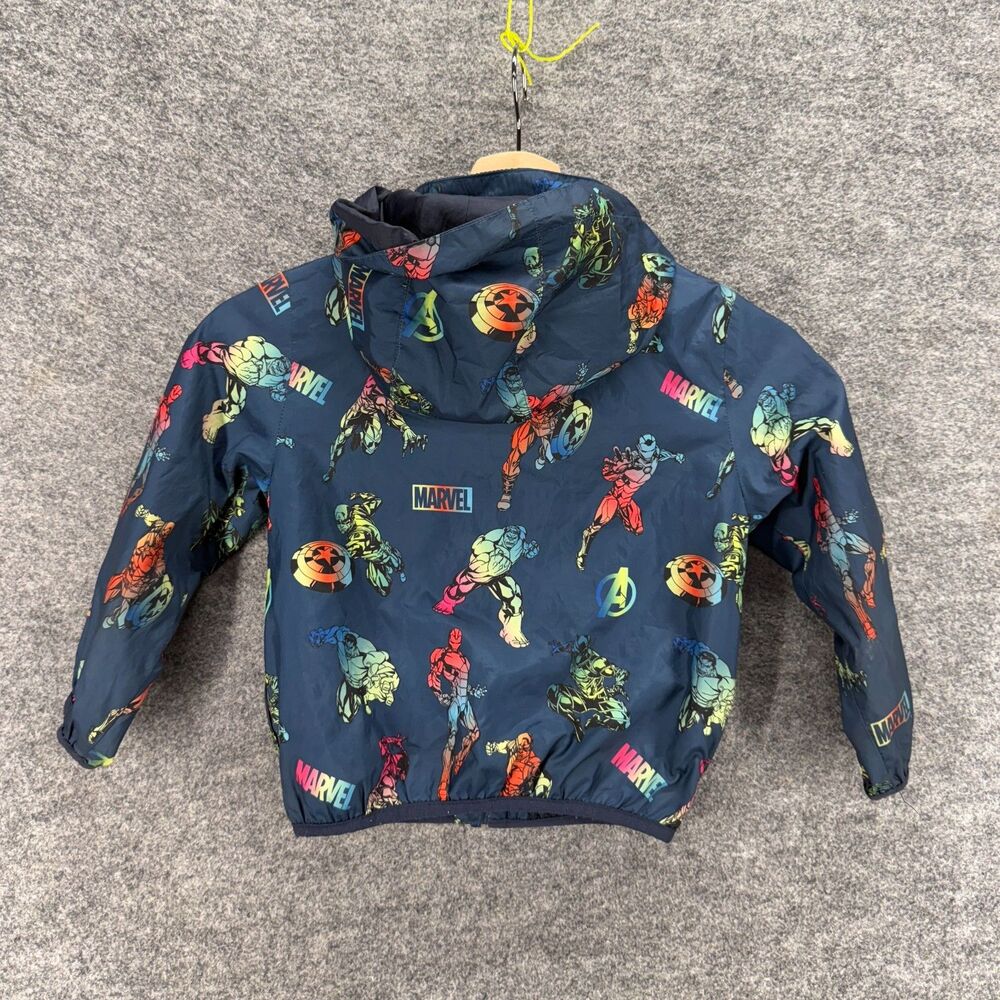 H&M Jacket Toddler Boys 3/4T Blue Marvel Print Full Zip Hooded Long Sleeve - Picture 2 of 4